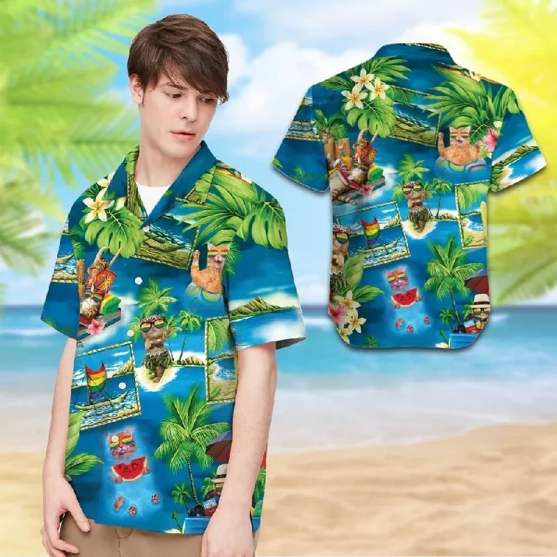 Stylish unisex graphic pride t-shirts for all genders--Beach Shirt Felacia Lgbt With Cats And Tropical Leaves For Lgbt Community Hawaiian Shirt ,Aloha Shirt Stylish unisex graphic pride t-shirts for all genders--Beach Shirt Felacia Lgbt With Cats And Tropical Leaves For Lgbt Community Hawaiian Shirt ,Aloha Shirt