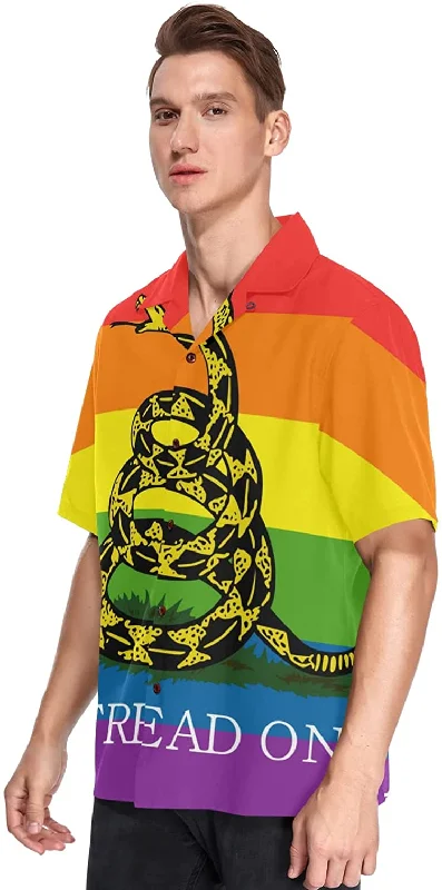 Lgbt Rainbow Rattlesnake Men'S Hawaiian Shirt Short Sleeves Button Down Aloha Shirts Beach Lgbtq