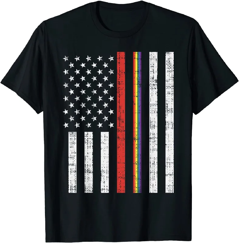 Gay Firefighter Gift T Shirt LGBT Thin Red Line Rainbow America Flag
