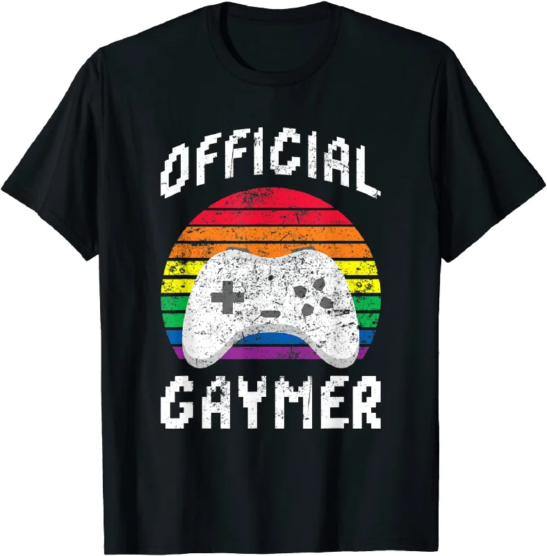 Gaymer T Shirt, Official Video Game Console LGBT Pride Rainbow Stripe T Shirt