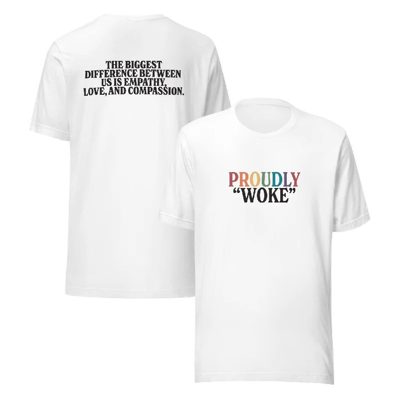 Graphic pride t-shirts with subtle queer pride accents--Proudly "Woke" Unisex T-Shirt Graphic pride t-shirts with subtle queer pride accents--Proudly "Woke" Unisex T-Shirt