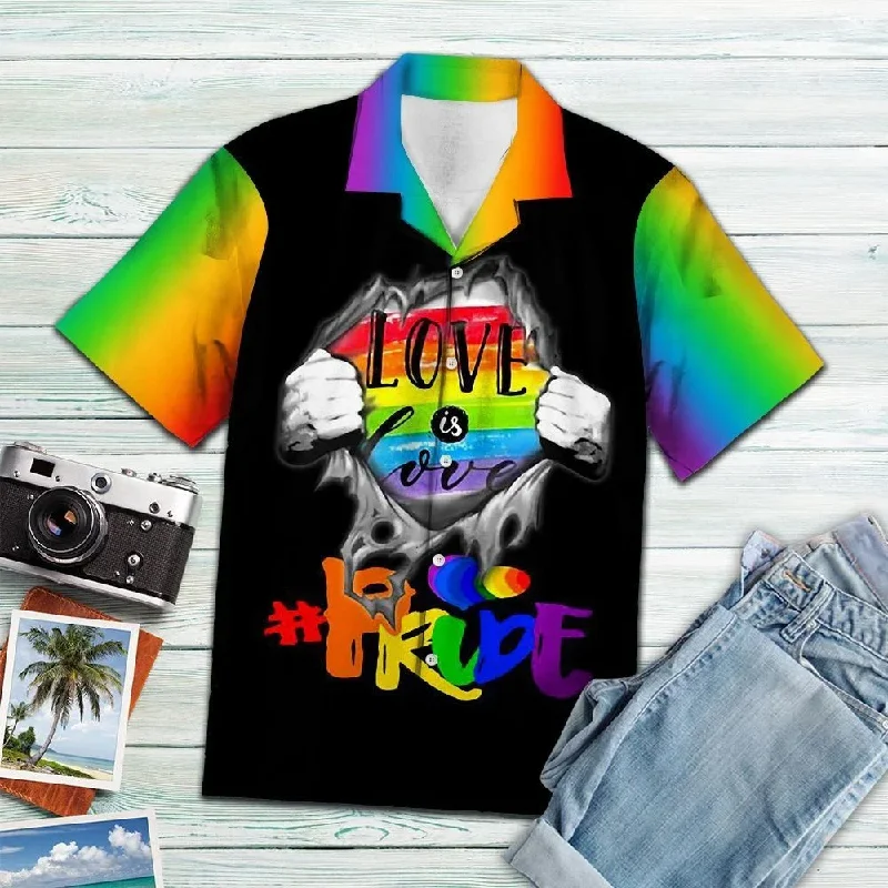 Graphic pride t-shirts with hand-drawn rainbow hearts--Pride LGBT Rainbow Hawaiian Shirt, Love Is Love, Gift For Pride Month Graphic pride t-shirts with hand-drawn rainbow hearts--Pride LGBT Rainbow Hawaiian Shirt, Love Is Love, Gift For Pride Month