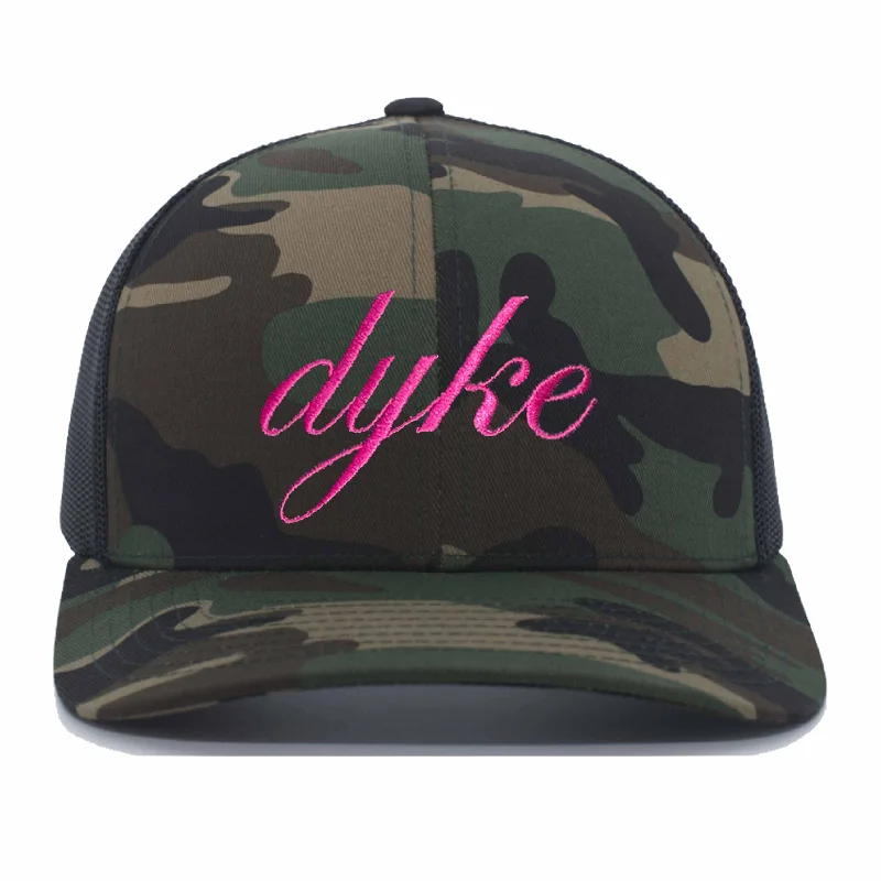 Dyke Script Camo Black Mesh Trucker Snapback Hat