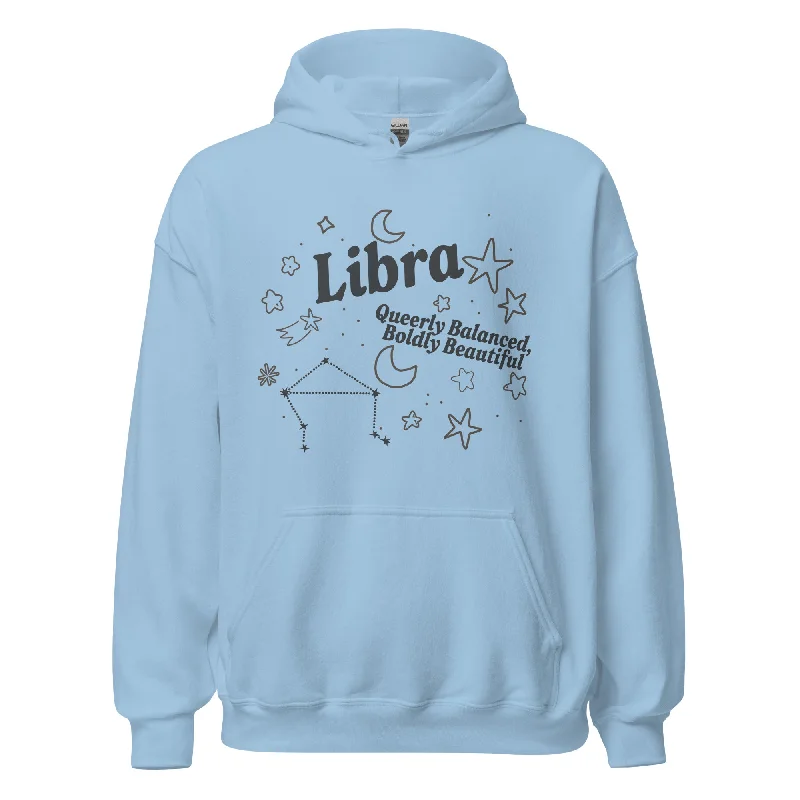 Hoodies with pronoun-friendly messages--Libra Queerly Balanced, Boldly Beautiful Unisex Hoodie Hoodies with pronoun-friendly messages--Libra Queerly Balanced, Boldly Beautiful Unisex Hoodie
