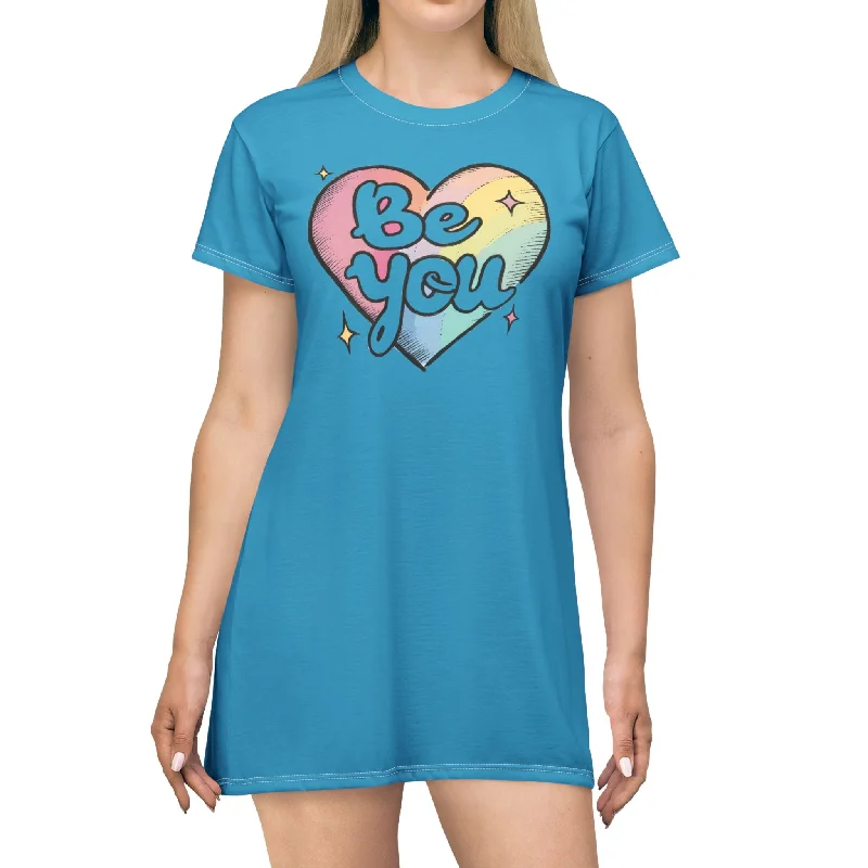 Graphic pride t-shirts with hand-painted pride flag art--Be You Gay Pride T-Shirt Dress Graphic pride t-shirts with hand-painted pride flag art--Be You Gay Pride T-Shirt Dress