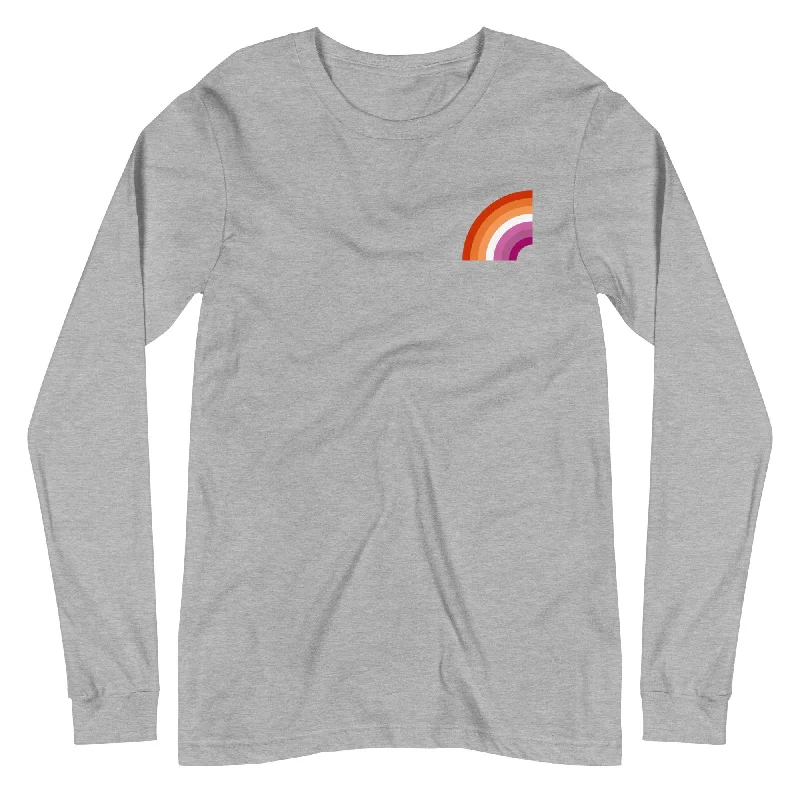 Graphic pride t-shirts with hand-painted pride flag art-Lesbian Pride Arched Flag Unisex Fit Long Sleeve T-Shirt Graphic pride t-shirts with hand-painted pride flag art-Lesbian Pride Arched Flag Unisex Fit Long Sleeve T-Shirt