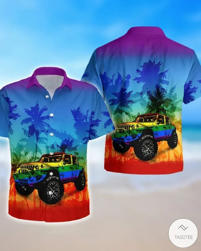 Graphic pride t-shirts with rainbow stars and stripes--Jee Car Lgbt Flag Hawaiian Shirt, Gay Pride Hawaiian Shirt