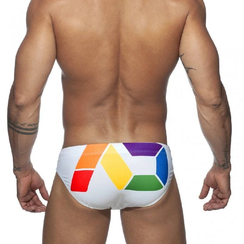 Gay Men's Rainbow Geometric Swim Briefs
