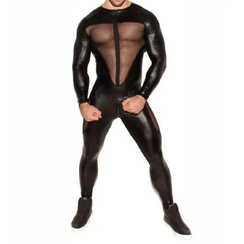 Kinky PVC Leather Mesh Bodysuit