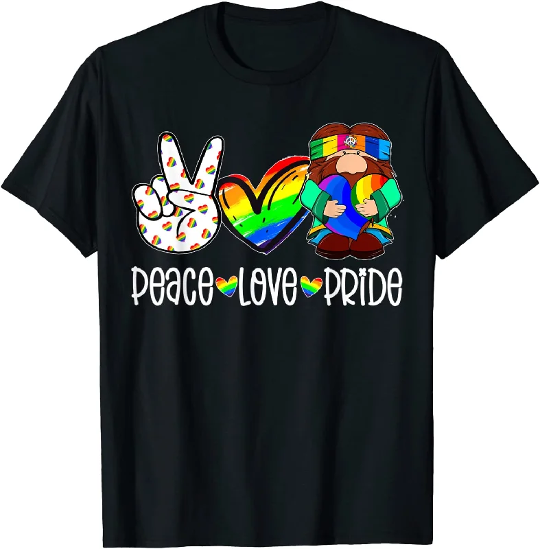 Pride Shirt, Peace Love Gay Pride Hippie Gnome Rainbow LGBT T-Shirt