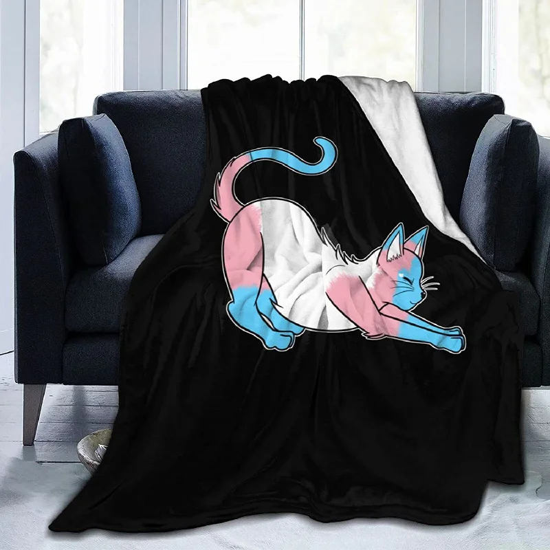 Transgender Trans Pride Flag Cat Full Fleece Throw Blanket Flannel Fluffy, Gift For Transgender Transgender Trans Pride Flag Cat Full Fleece Throw Blanket Flannel Fluffy, Gift For Transgender
