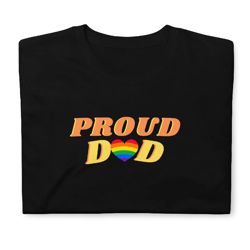 Graphic pride tees with neon pride flag colors--Proud Dad LGBT Ally Pride Shirt