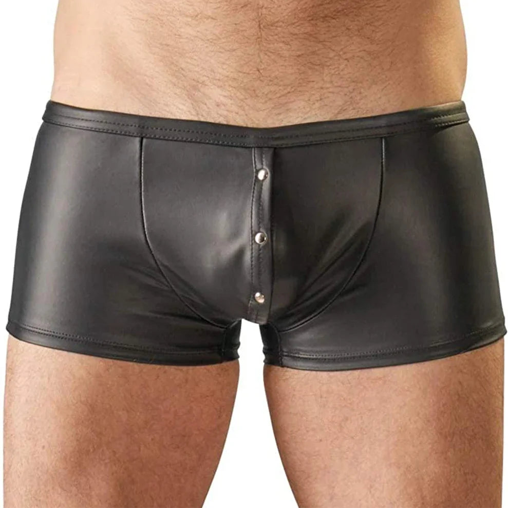 Men’s PU Leather Snap Shorts