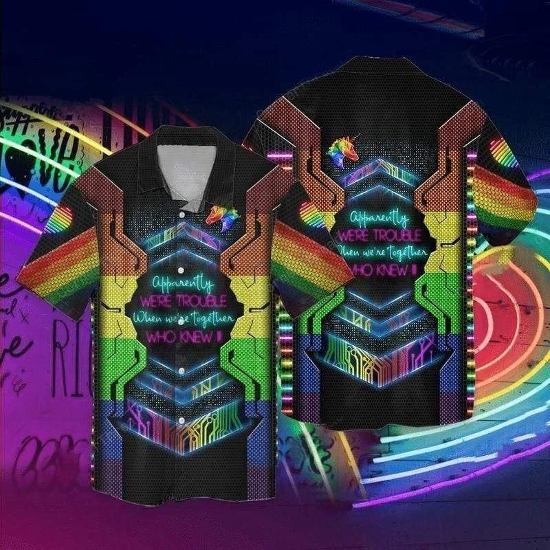 Best graphic tees for LGBTQ+ visibility and support--Amazing Unicorn Lgbt Illustration Design Hawaiian Shirt