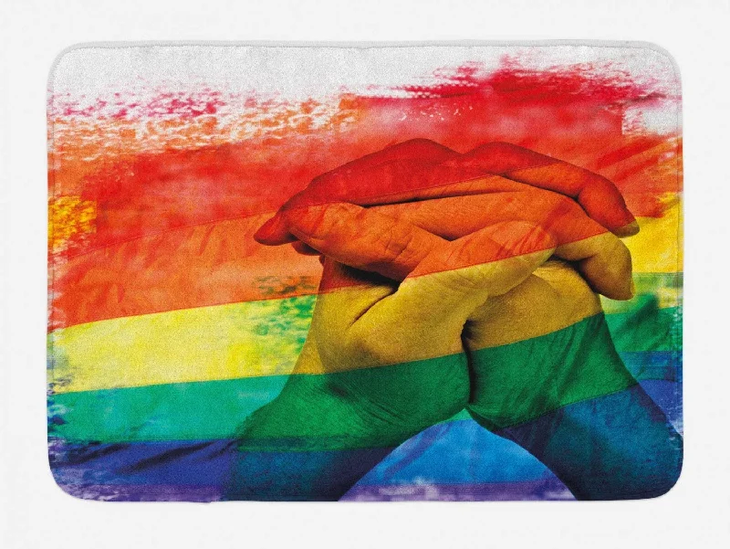 Pride Bath Doormat, Hands Of Young Men Put Together On Abstract Lgbt Door Mat Love Wins Gay Partners Pride Bath Doormat, Hands Of Young Men Put Together On Abstract Lgbt Door Mat Love Wins Gay Partners