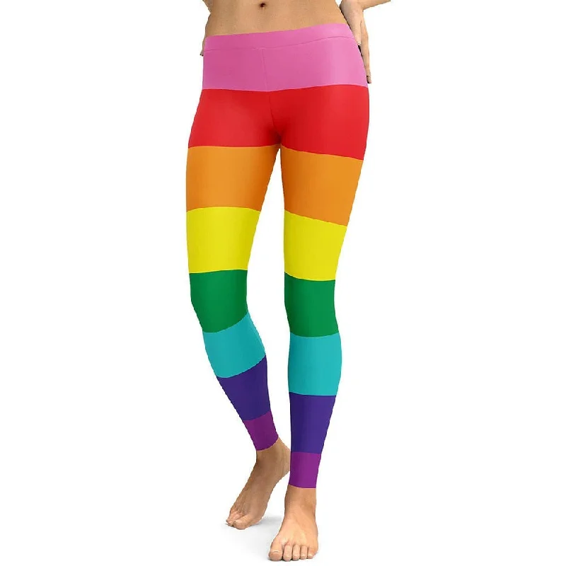 Graphic pride t-shirts with subtle queer pride accents--Pride Rainbow Leggings