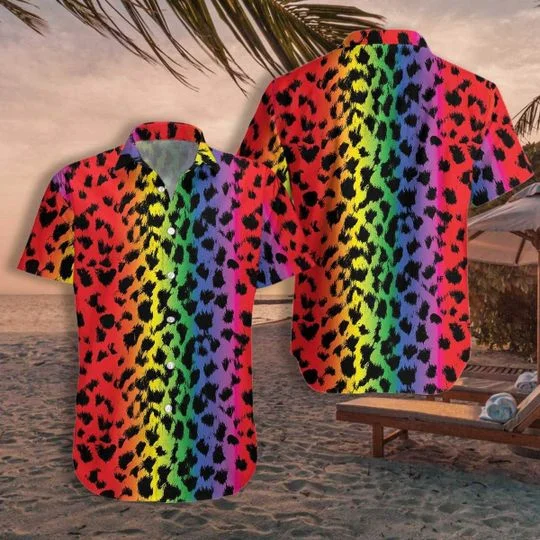 Leopard Skin Lgbt Hawaiian Shirt For Gaymer, Lesbian Hawaiian Shirt With Leopard Background Leopard Skin Lgbt Hawaiian Shirt For Gaymer, Lesbian Hawaiian Shirt With Leopard Background