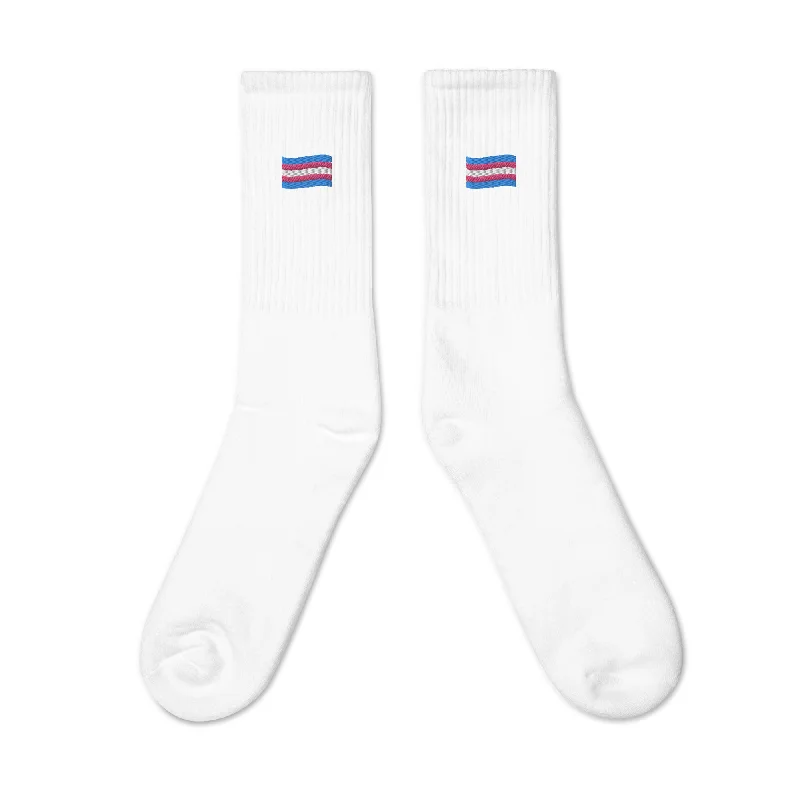 Trans Flag Embroidered Socks