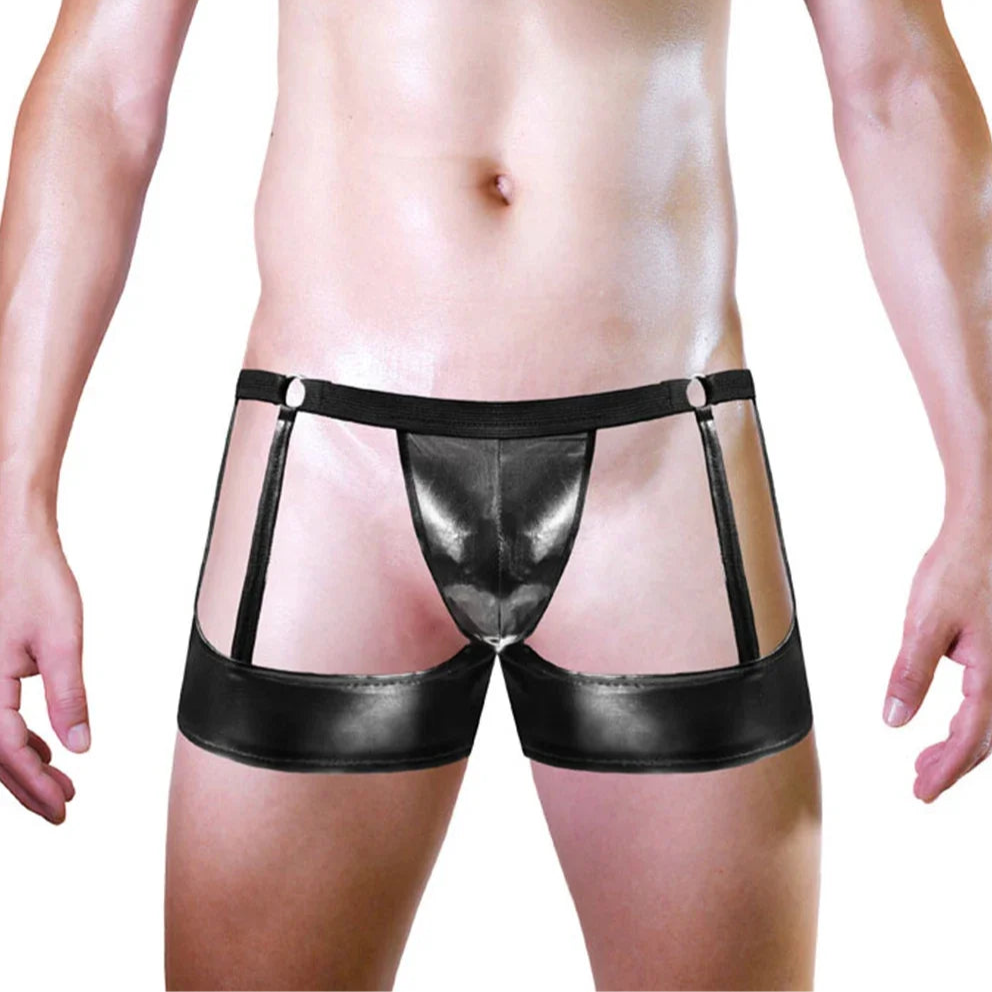 Men’s PU Leather Fetish Cage Garter Jockstrap