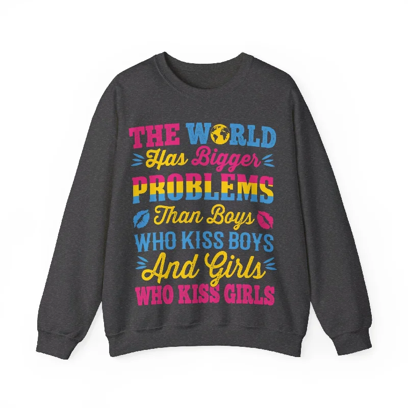 Graphic pride t-shirts with neon rainbow gradients--Bigger Problems LGBTQ Sweatshirt Graphic pride t-shirts with neon rainbow gradients--Bigger Problems LGBTQ Sweatshirt