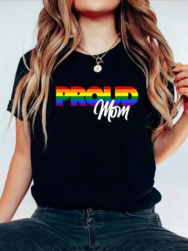 Graphic pride tees with eco-friendly inks and fabrics--Proud Mom Ally LGBT Pride T-Shirt
