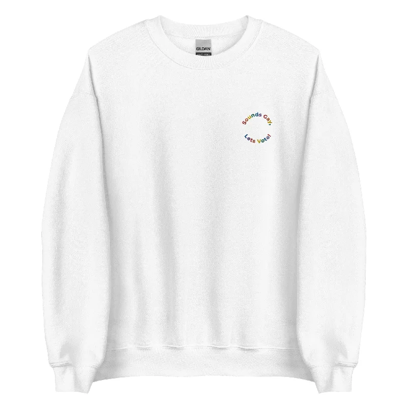 Best hoodies for transgender pride month--Sounds Gay, Lets Vote Embroidered Unisex Sweatshirt Best hoodies for transgender pride month--Sounds Gay, Lets Vote Embroidered Unisex Sweatshirt