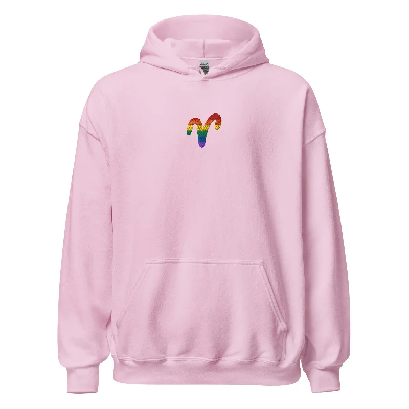 Pride hoodies for teens and young adults--Aries Rainbow Embroidered Unisex Hoodie