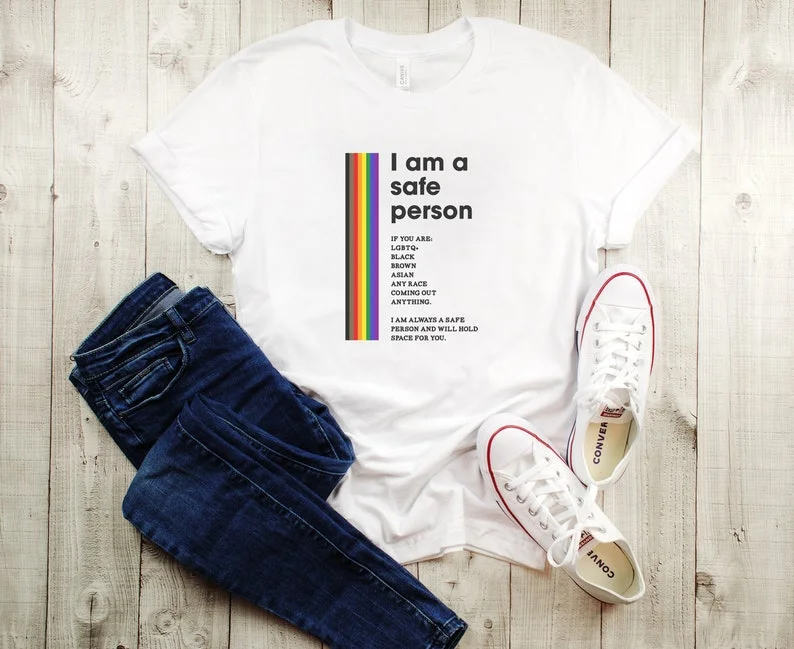 Graphic pride t-shirts with bold feminist slogans--Ally Shirt, LGBTQ Ally T Shirt, LGBT T Shirt For Ally, I Am A Safe Person, Ally Gift, Rainbow Tshirt Graphic pride t-shirts with bold feminist slogans--Ally Shirt, LGBTQ Ally T Shirt, LGBT T Shirt For Ally, I Am A Safe Person, Ally Gift, Rainbow Tshirt