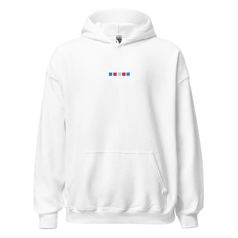 Comfortable hoodies for pride marches and rallies--Trans Squares Embroidered Unisex Hoodie Comfortable hoodies for pride marches and rallies--Trans Squares Embroidered Unisex Hoodie