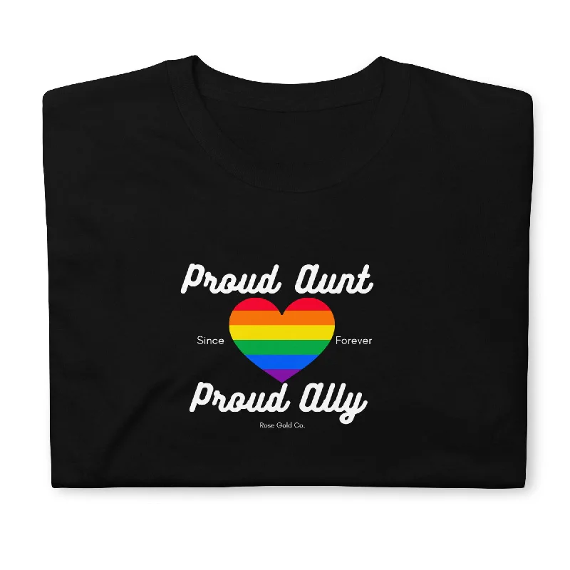 Graphic pride tees with customizable slogans and colors--Proud Aunt Ally Pride Short-Sleeve Unisex T-Shirt Graphic pride tees with customizable slogans and colors--Proud Aunt Ally Pride Short-Sleeve Unisex T-Shirt