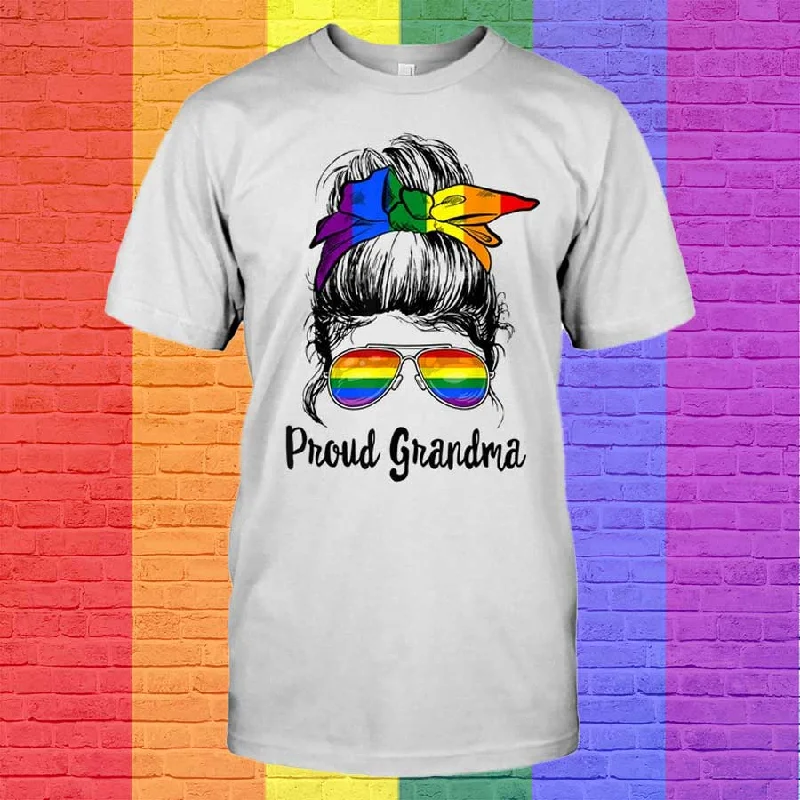 LGBTQ Proud Grandma Ally Messy Bun Rainbow Flag Gay Pride T Shirt