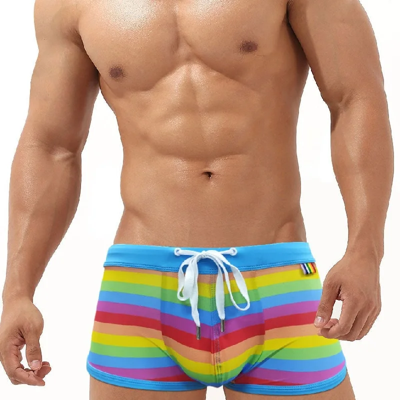 Gay Men's Rainbow Drawstring Swim Trunks