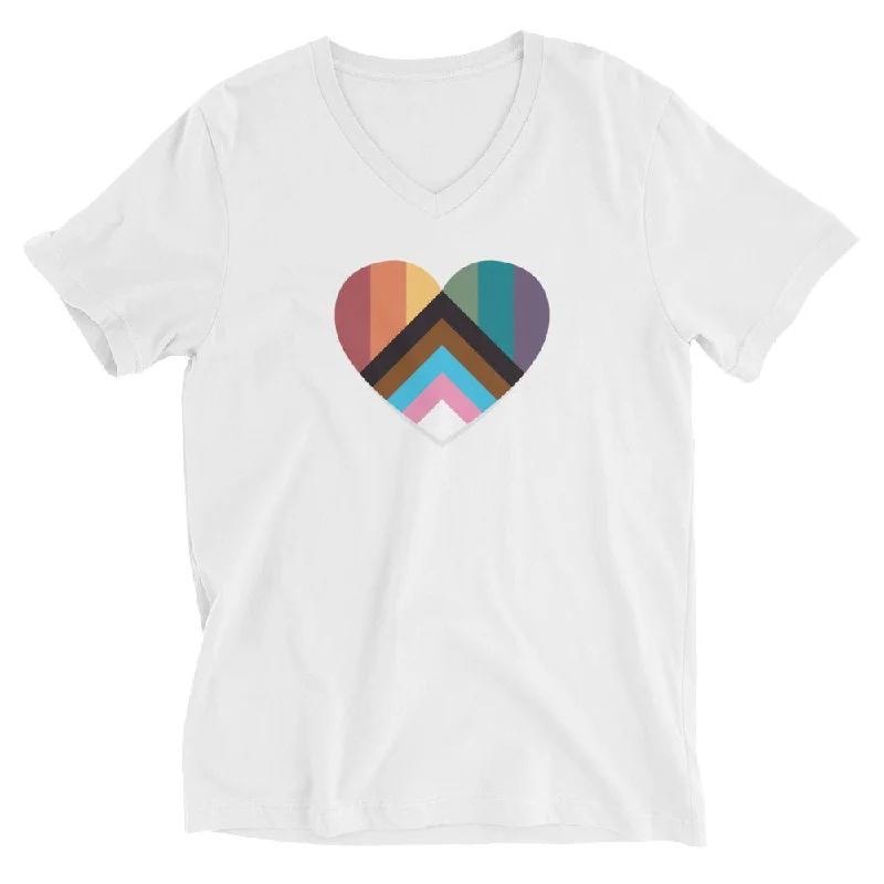 Lightweight graphic tees for spring pride marches--Progressive Pride Heart Unisex V-Neck Lightweight graphic tees for spring pride marches--Progressive Pride Heart Unisex V-Neck