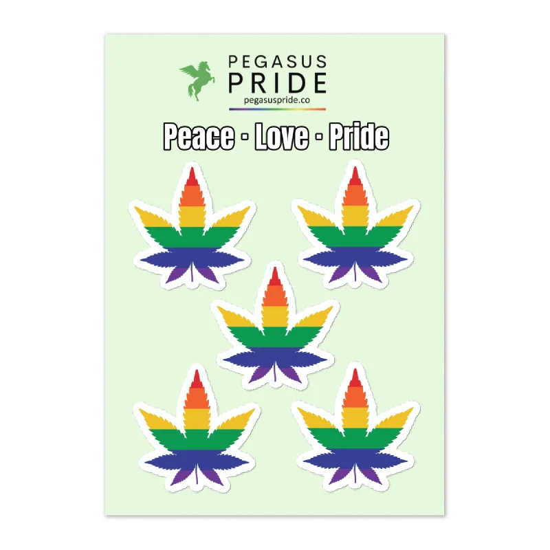 LGBTQ Pride Stickers 5ct - Weed - Peace Love Pride