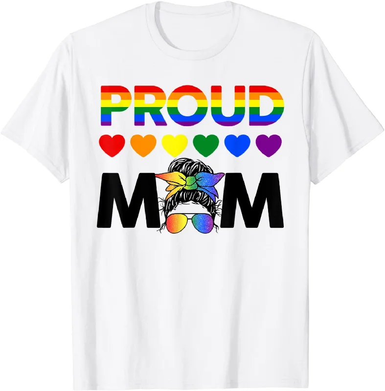 Lesbian Mom T Shirt, Messy Bun Proud Mom LGBT Lesbian Women T-Shirt