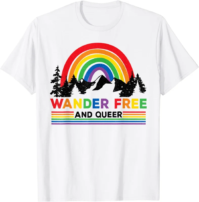 Queer T Shirt, Rainbow Wander Free And Queer Happy Camper LGBT Camping T-Shirt