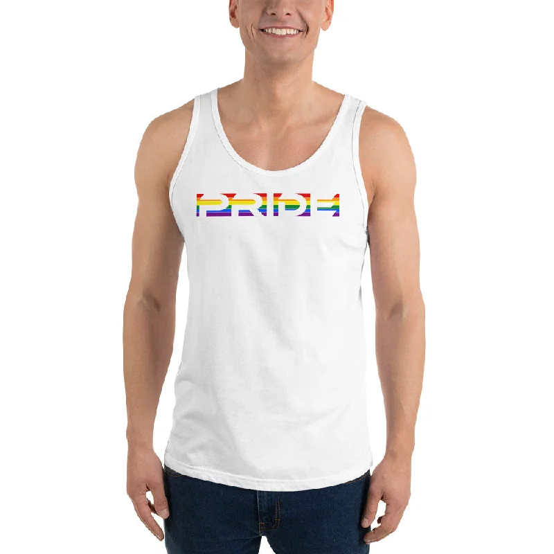 LGBTQ+ Rainbow Gay Pride Flag Horizontal Front Large Transparent Graphic Men's Tank Top
