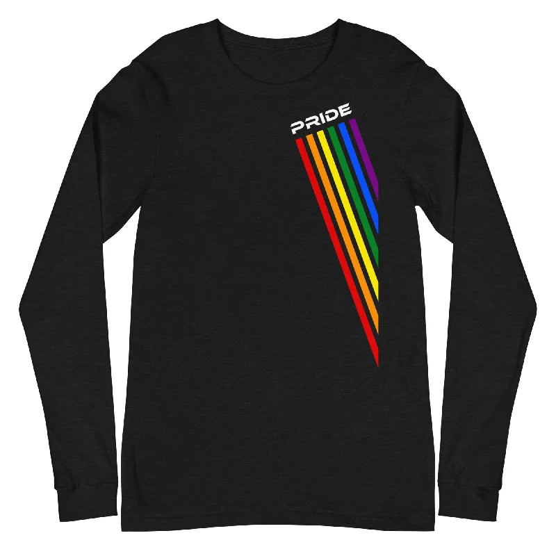 Best graphic tees for LGBTQ+ visibility and support--Colored Slanted Gay Pride Rainbow Graphic LGBTQ+ Unisex Long Sleeve Tee Best graphic tees for LGBTQ+ visibility and support--Colored Slanted Gay Pride Rainbow Graphic LGBTQ+ Unisex Long Sleeve Tee