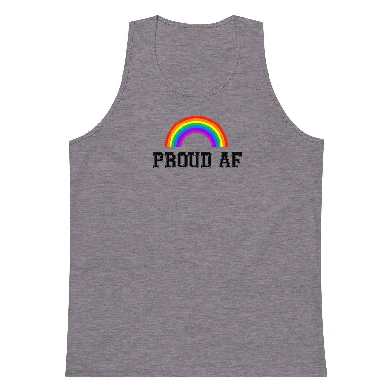 Lightweight graphic tees for spring pride marches--Proud Af Rainbow Tank Top