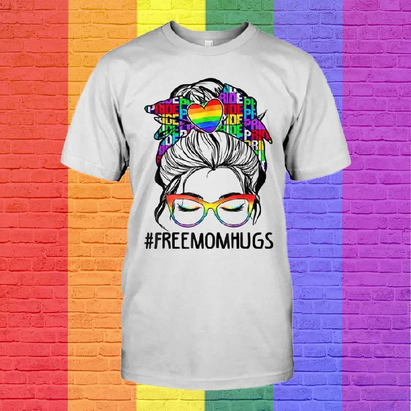 Lesbian T Shirts Funny, Womens Free Mom Hugs Messy Bun Lgbt Pride Rainbow T Shirt, Gift For Lesbians Lesbian T Shirts Funny, Womens Free Mom Hugs Messy Bun Lgbt Pride Rainbow T Shirt, Gift For Lesbians