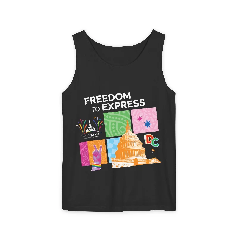 Affordable graphic tees with gender-neutral designs--Freedom to Express – WorldPride 2025 Exclusive - Unisex Tank - Black Affordable graphic tees with gender-neutral designs--Freedom to Express – WorldPride 2025 Exclusive - Unisex Tank - Black