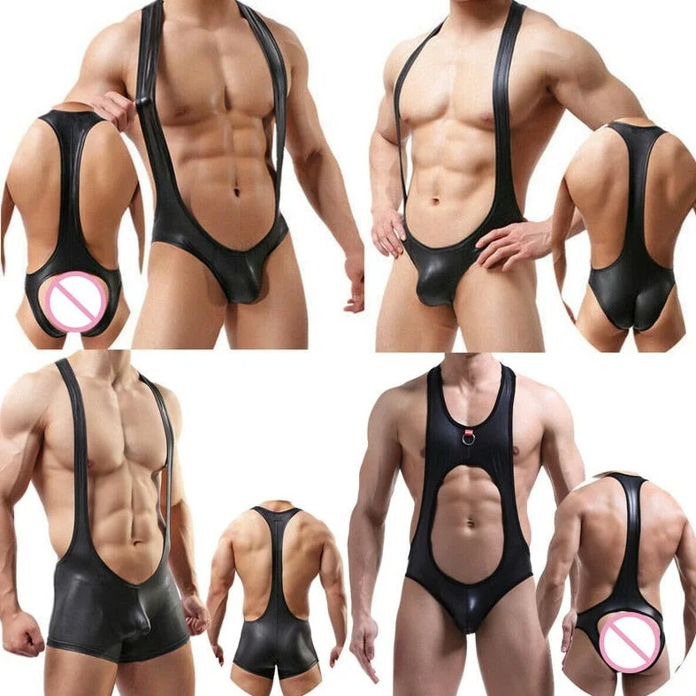 Men's Kinky Leather Jockstrap Bodysuit