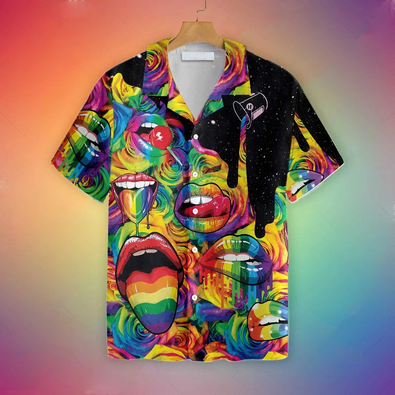 Affordable graphic tees with gender-neutral designs--3D Hawaiian T Shirt For Gay, Sexy Lips Always Proud LGBT Hawaiian Shirt Affordable graphic tees with gender-neutral designs--3D Hawaiian T Shirt For Gay, Sexy Lips Always Proud LGBT Hawaiian Shirt