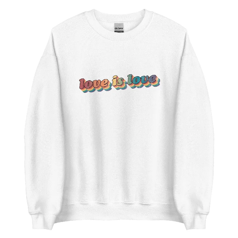 Hoodies with bold queer pride graphic designs--Retro Love is Love Unisex Sweatshirt