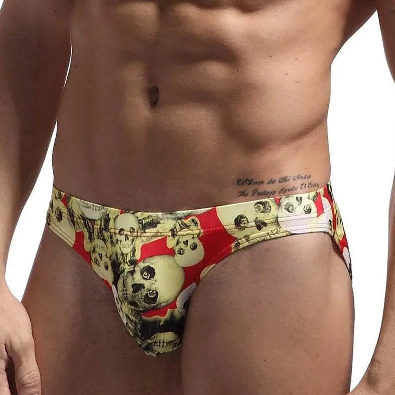 Men's Skinny Skull Print Swim Briefs