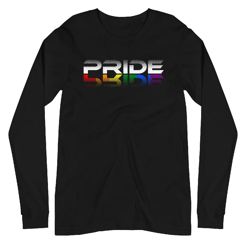 Lightweight graphic tees for outdoor pride festivals--Pride Rainbow Reflection White Letters LGBTQ+ Unisex Long Sleeve T-Shirt Lightweight graphic tees for outdoor pride festivals--Pride Rainbow Reflection White Letters LGBTQ+ Unisex Long Sleeve T-Shirt