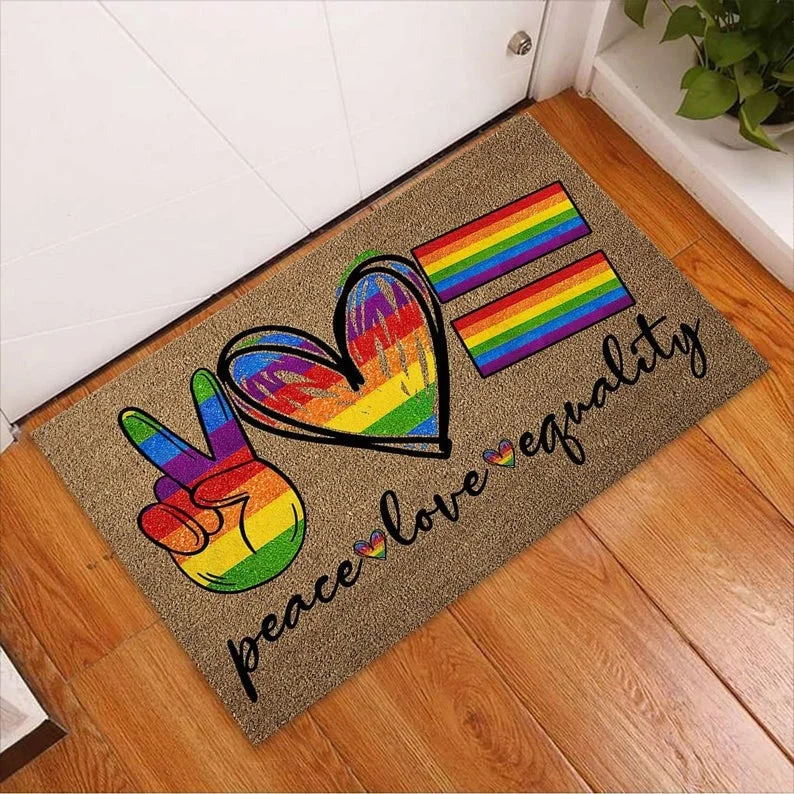 Lgbt Peace Love Equality Pride Doormat, Lgbt Family Welcome Home Doormat