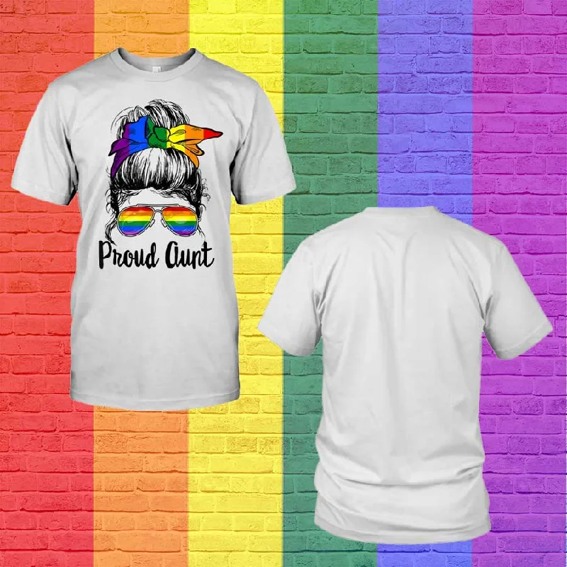 LGBTQ Proud Aunt Ally Life Messy Bun Rainbow Flag Gay Pride T Shirt