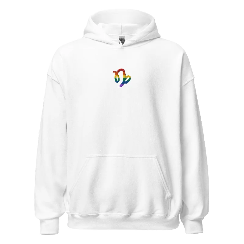 Stylish sweatshirts for nonbinary pride wearers--Capricorn Rainbow Embroidered Unisex Hoodie Stylish sweatshirts for nonbinary pride wearers--Capricorn Rainbow Embroidered Unisex Hoodie