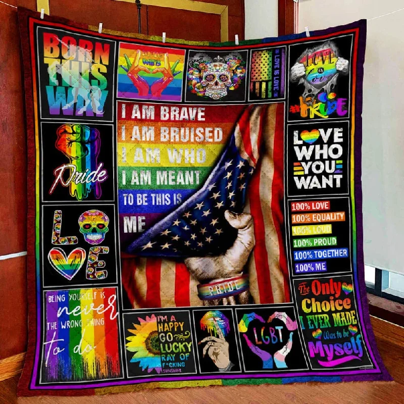 Quilt Bedding Printed Lgbt Pride. I Am Brave Quilt Blanket For Gay Man, Couple Gaymer Gift Quilt Bedding Printed Lgbt Pride. I Am Brave Quilt Blanket For Gay Man, Couple Gaymer Gift